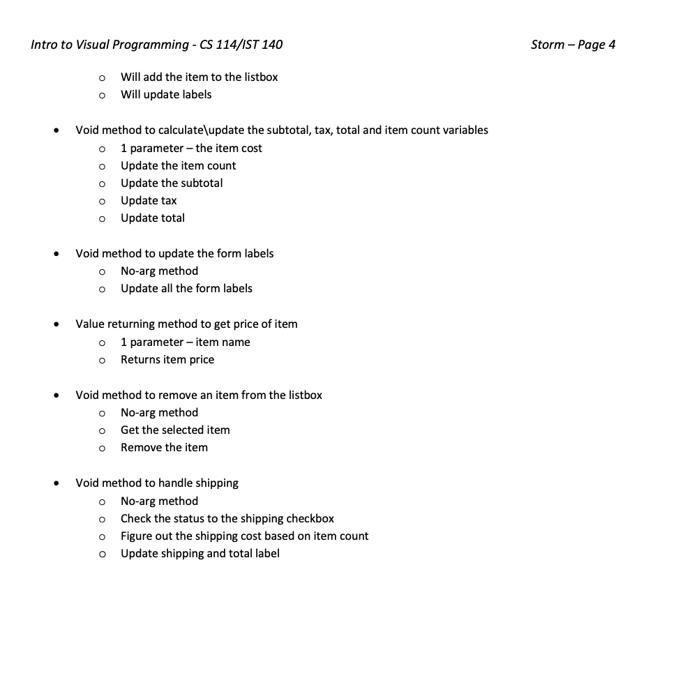to Visual Programming - CS 114/IST 140 Storm-Page 1 Project 5 -