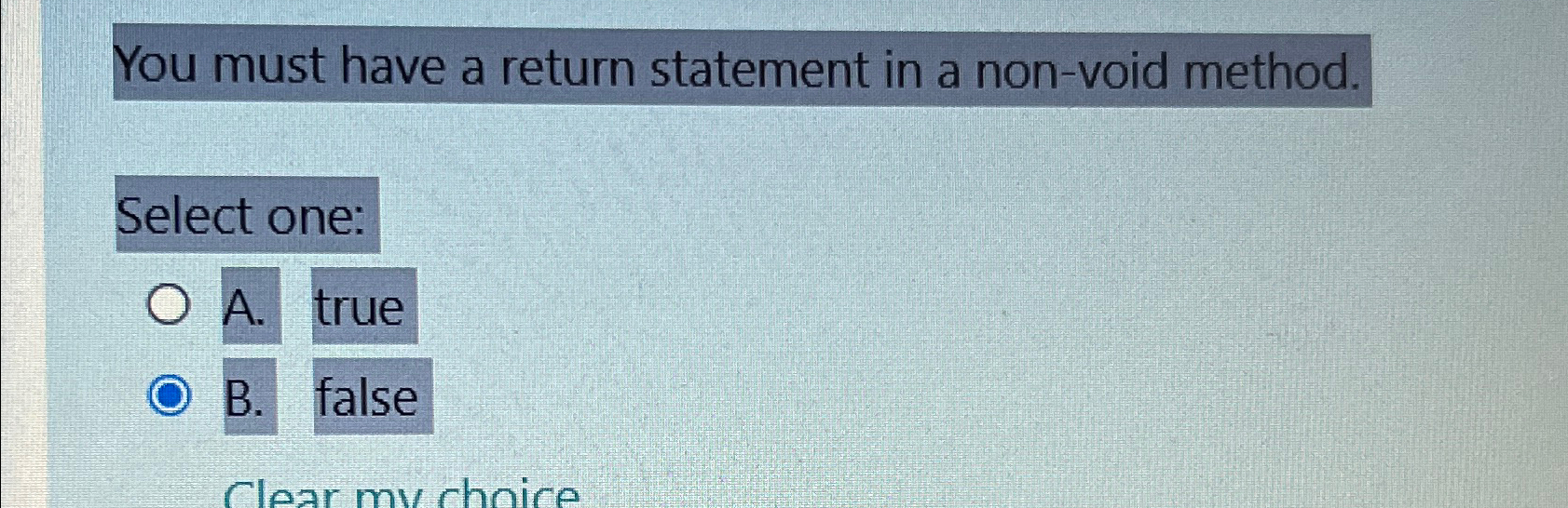 You must have a return statement in a non-void method. Select