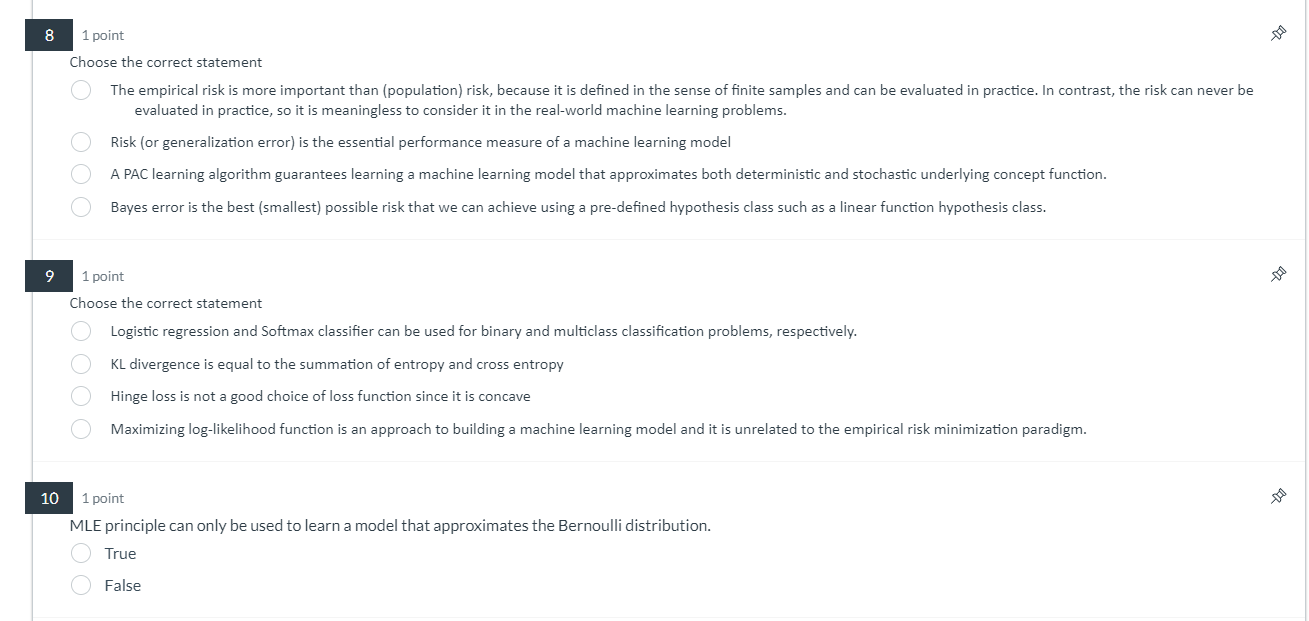  Choose the correct statement Choose the correct statement The empirical risk