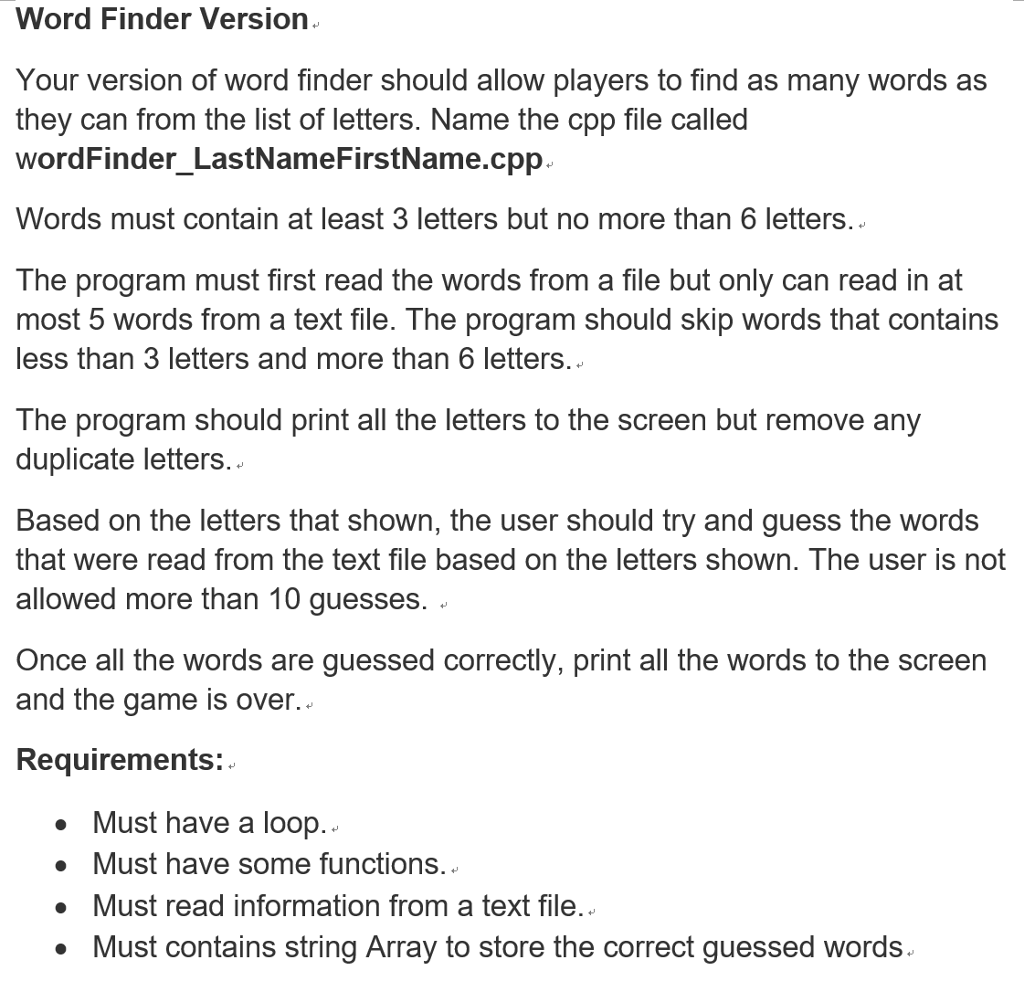 Use C++ and Visual Studio Word Finder Version Your version of word