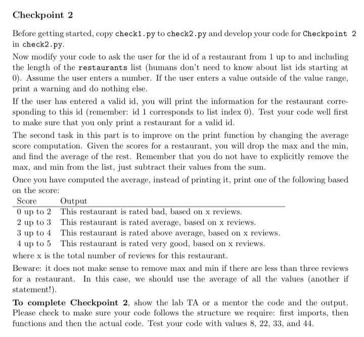  Checkpoint 2 Before getting started, copy check1.py to check2. py and