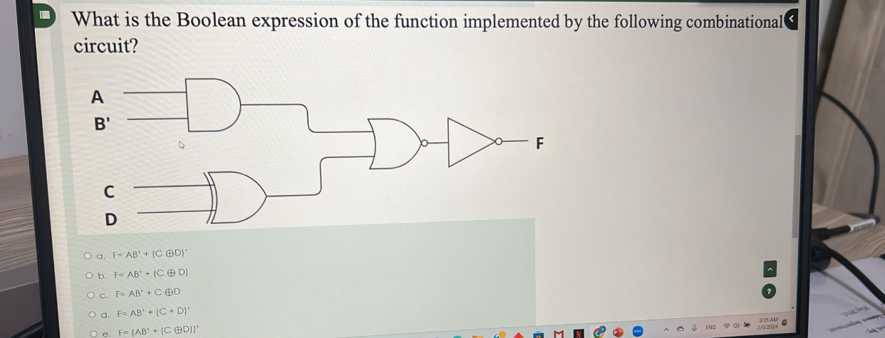  What is the Boolean expression of the function implemented by the
