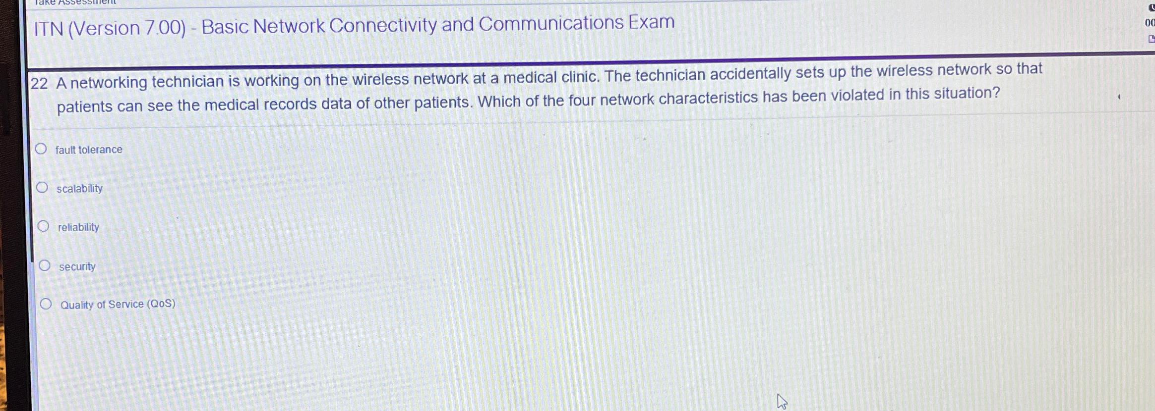  ITN (Version 7.00)- Basic Network Connectivity and Communications Exam 22 A