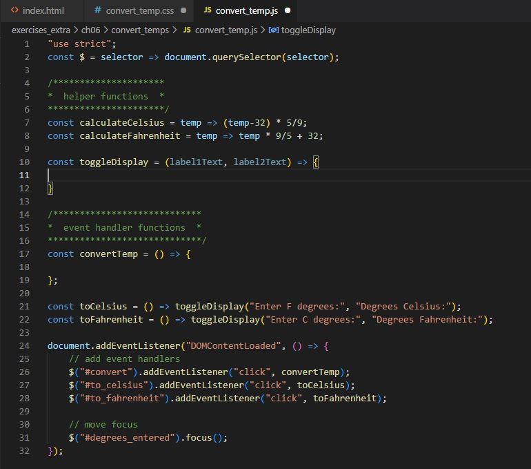 buttons to determine whether the conversion is from Fahrenheit to Celsius or
