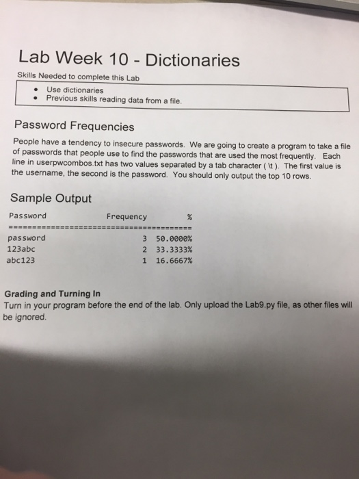  Python3 use dictionaries and reading from a file Lab Week 10
