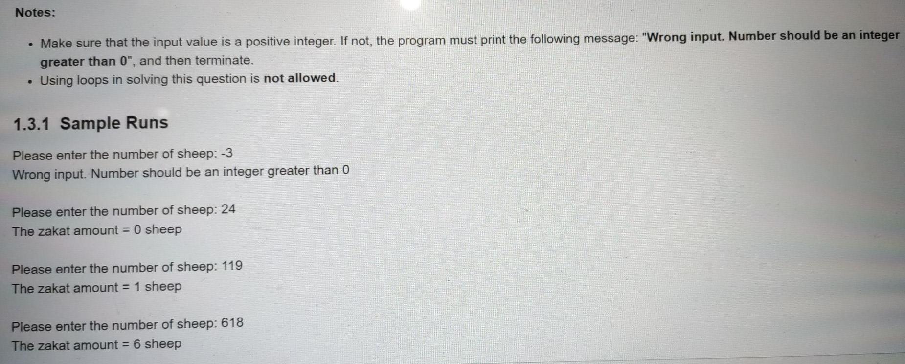 without using loops. Make sure the program output marches the sample run