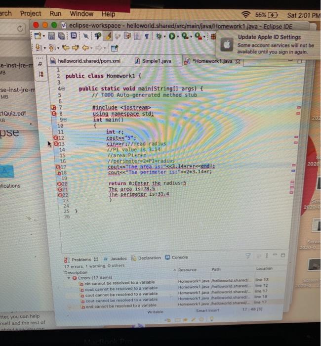  arch Project Run Window Help 55% [4) Sat 2:01 PM eclipse-workspace