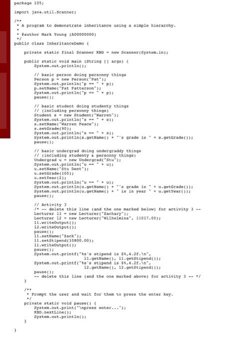 Undergrad.java Examine the code and run the program (InheritanceDemo) to see how