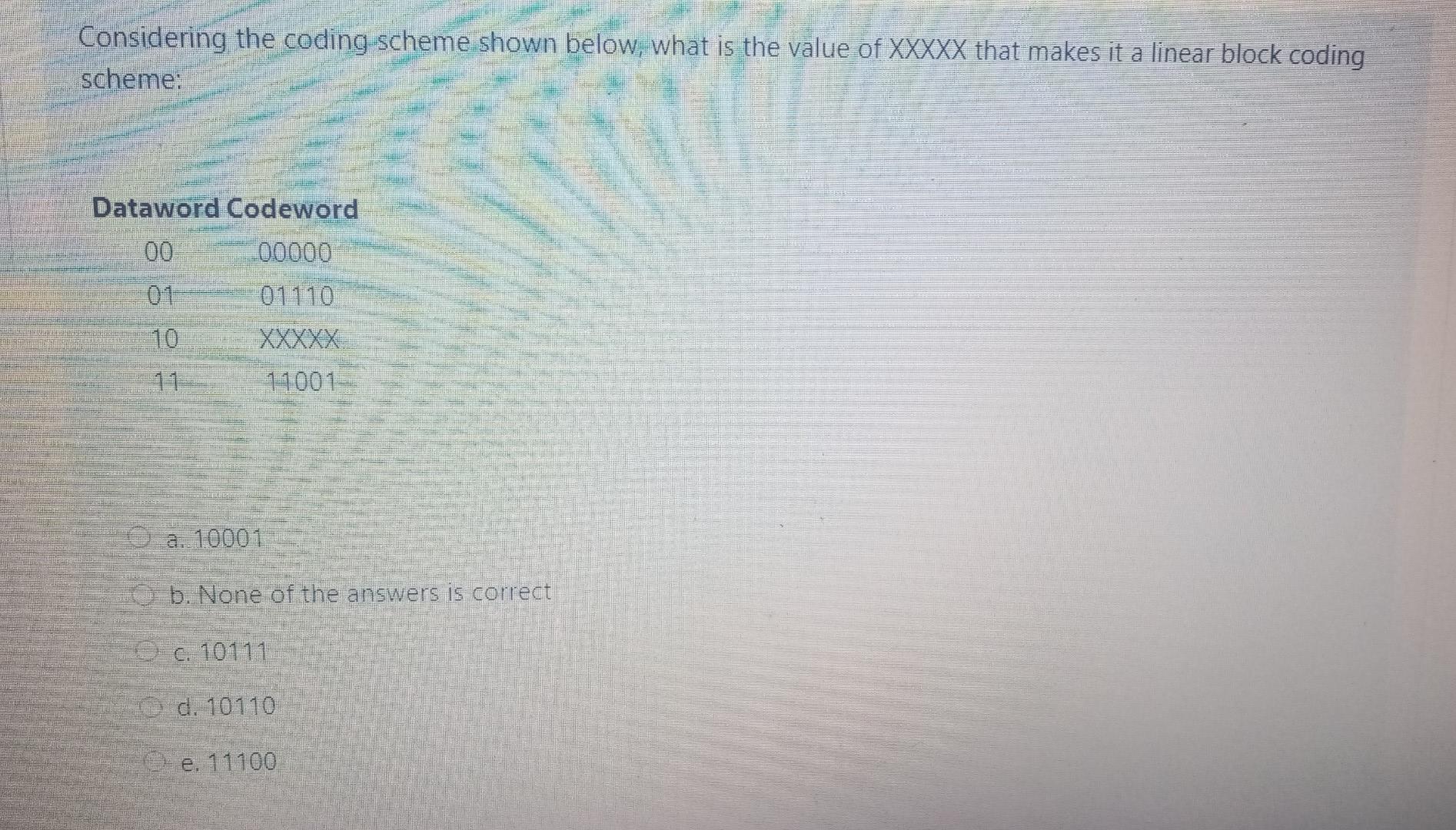 Considering the coding scheme shown below, what is the value of