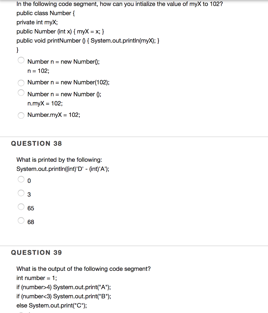 In the following code segment, how can you intialize the value