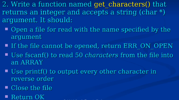 Write a function named get_characters() that returns an integer and accepts