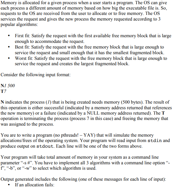  This needs to be written in C code thanks Memory is