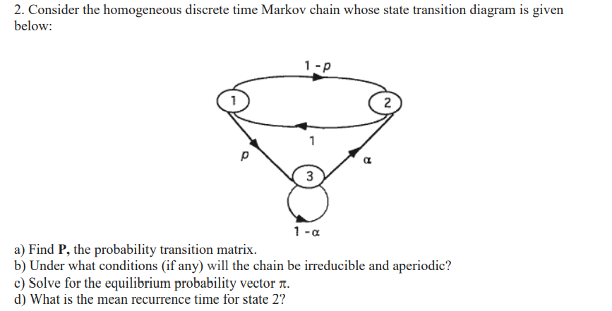  2. Consider the homogeneous discrete time Markov chain whose state transition