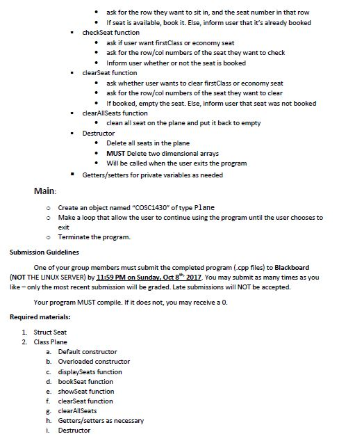 flight booking program with several functionalities (booking seat, clear a seat, check
