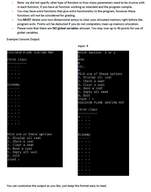a seat, display all seats, etc..). You will need to create an