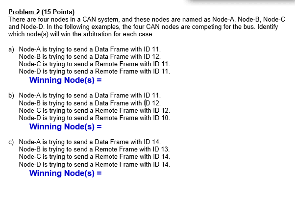 Problem-2 (15 Points) There are four nodes in a CAN system,