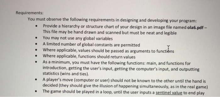 STRUCTURE CHART FOR THE CODE. OLA 6: Rock, Paper, Scissors Game Due: