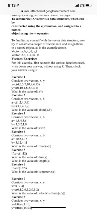  8:131 LTE To summarize: A vector is a data structure, which
