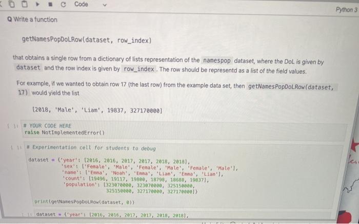  00C Code Q Write a function Python 3 getNames PopDolRow(dataset, row_index)