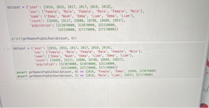 that obtains a single row from a dictionary of lists representation of