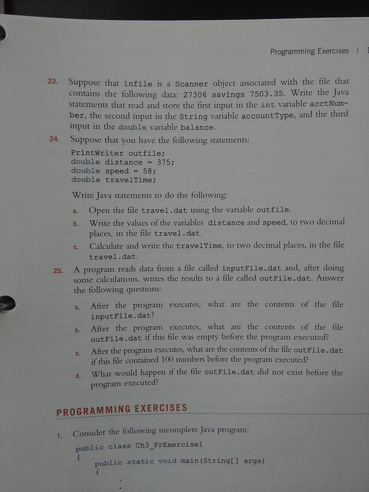 Question 23 and 25 Programming Exercises 1 23. Suppose that infile is