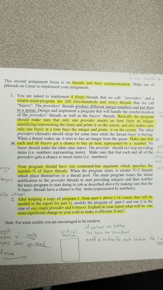  This second assignment focus is on threads and their synchronization. pthreads