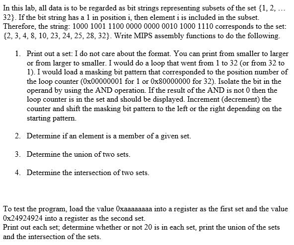 MIPS Assembly Language In this lab, all data is to be regarded
