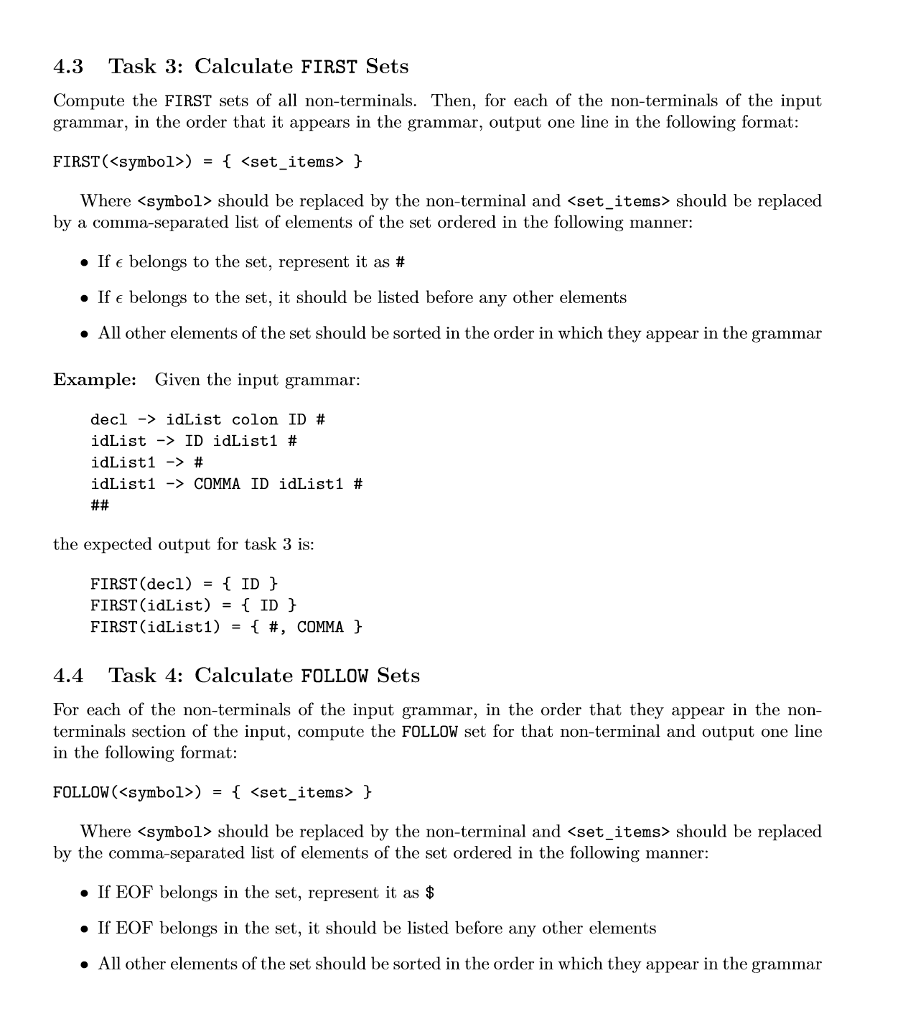 PLEASE CODE IN C++ USING VECTORS!! 4.3 Task 3: Calculate FIRST Sets