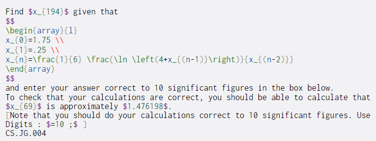  Find $x_{194}$ given that $$ \begin{array}{1} x_{0}=1.75 11 X_{1}=.25 1 x_{n}=\frac{1}{6}