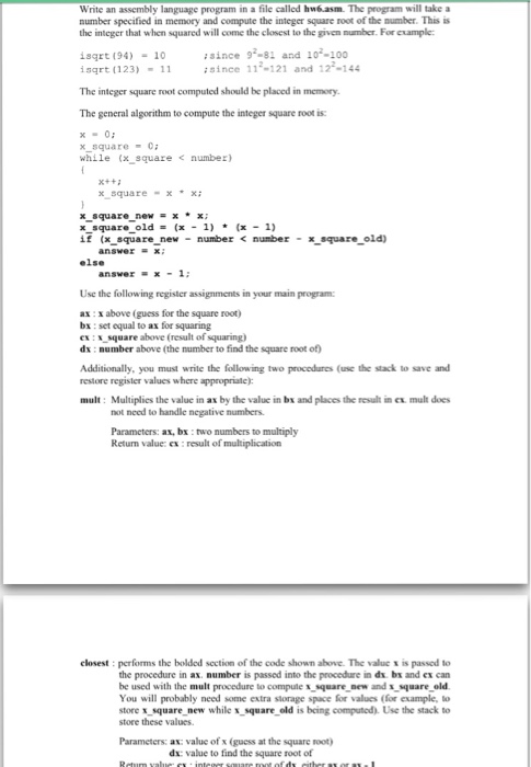  Write an assembly language program in a file called hw6.asm. The