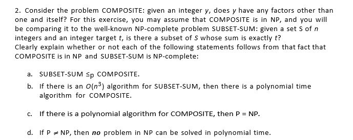 Consider the problem COMPOSITE: given an integer y, does y have any