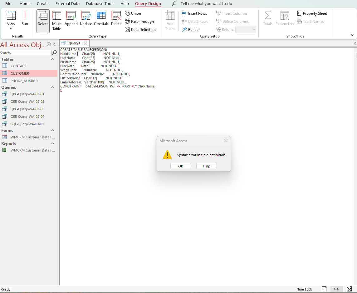 My homework assignment creating this new table in Access says to create