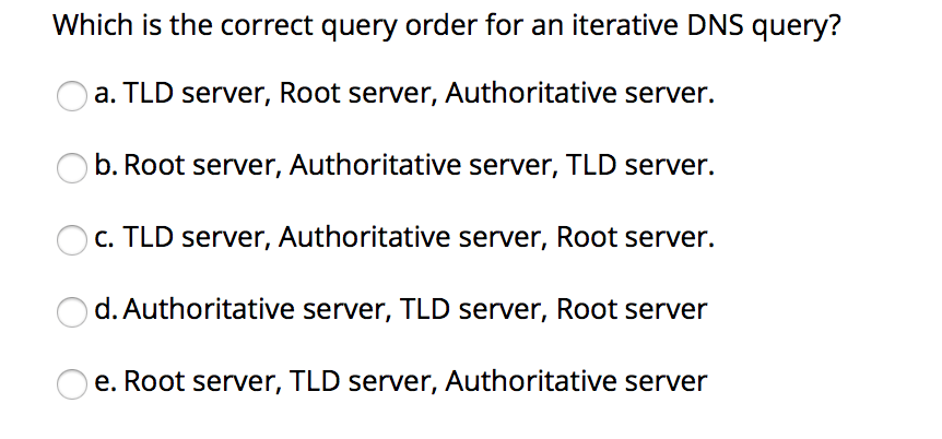  Which is the correct query order for an iterative DNS query?