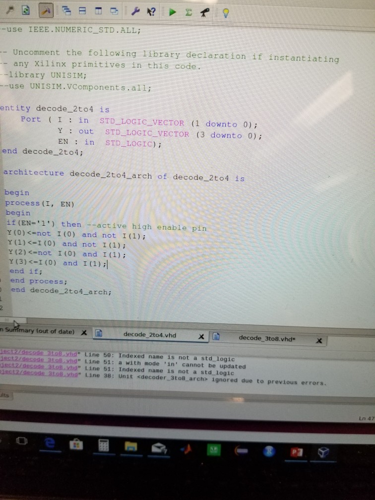 we have to write 3 to 8 decoder in vhdl using