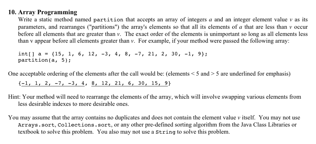Thank You and thumps up. 10. Array Programming Write a static method