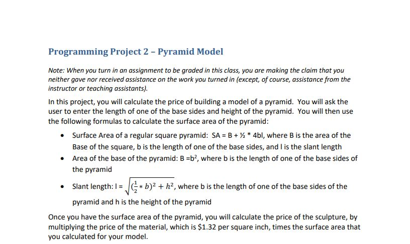 Programming Project 2 - Pyramid Model Note: When you turn in