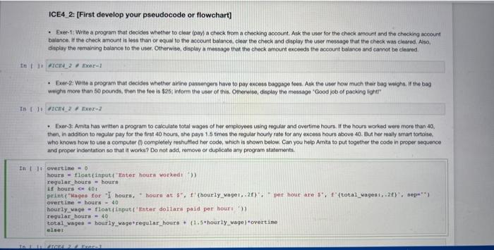  ICE4 2: [First develop your pseudocode or flowchart] - Exe-1: Write