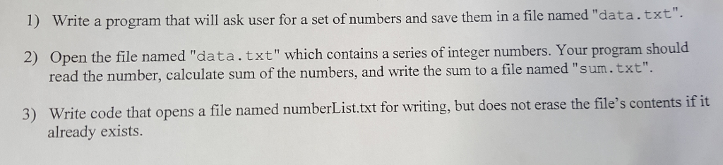  ) Write a program that will ak user for a set