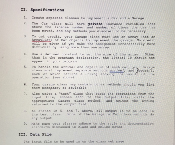 file: I. The Assignment The Bashemia Parking Garage contains a single lane