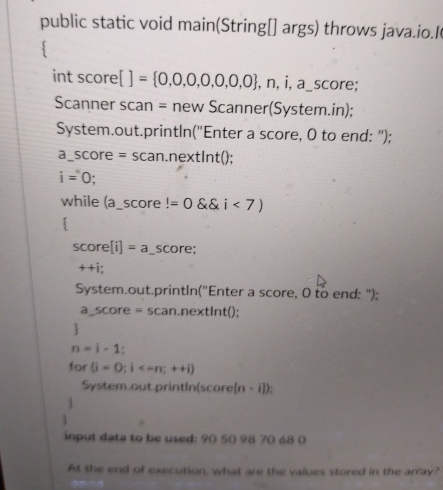 public static void main(String[] args) throws java.io.I {At the end of