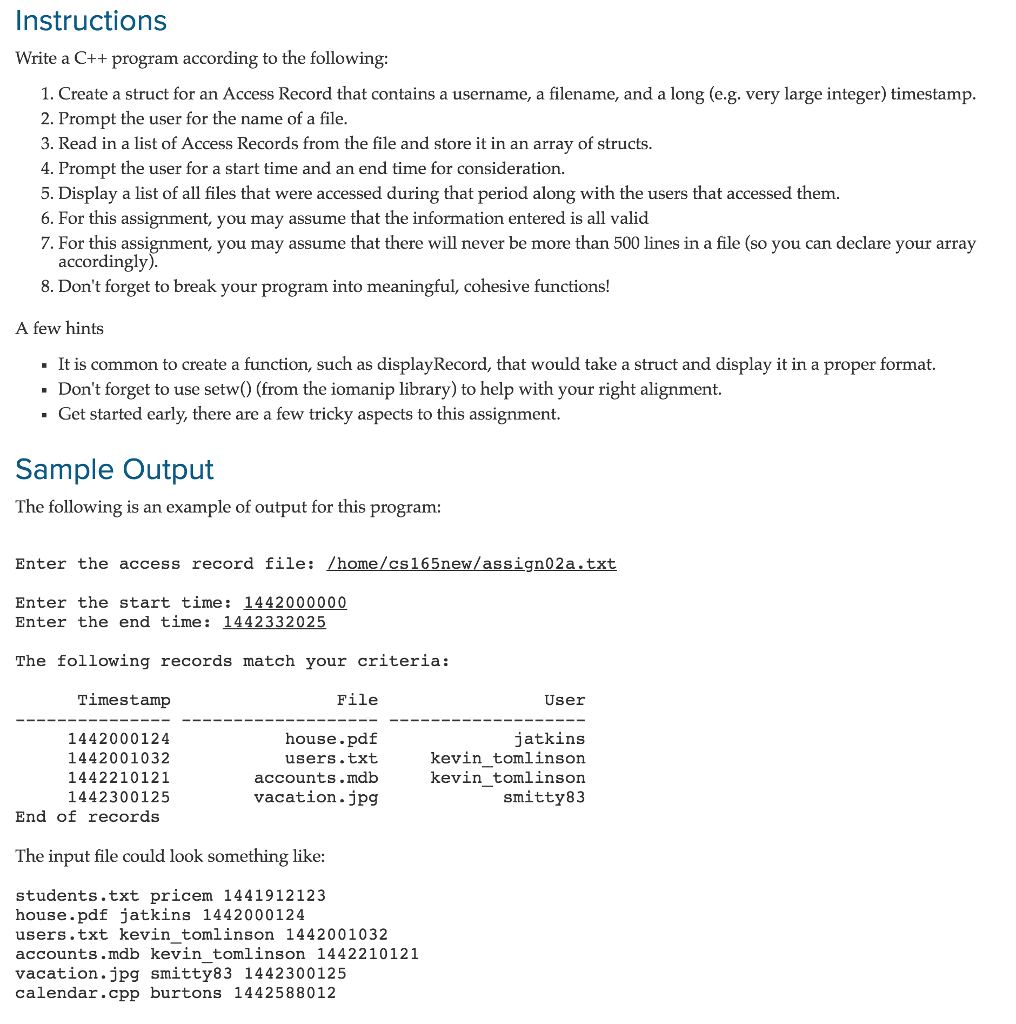  Instructions Write a C++ program according to the following: 1. Create