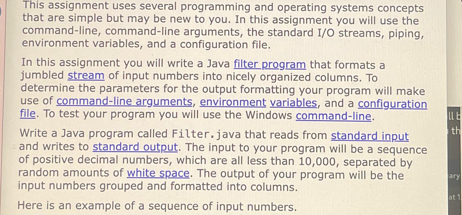  This assignment uses several programming and operating systems concepts that are