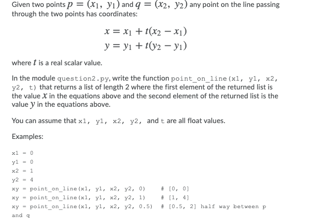  Given two points p = (x1, y) and q = (x2,
