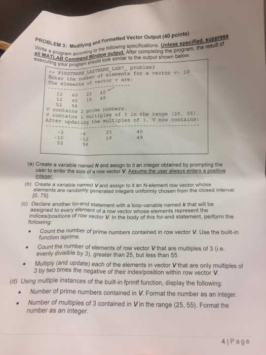  EM3:Modifying and Formatted Vector Output (40 points) Trogram according to the