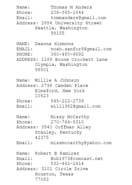 that will read the contents of a virtual address book and split