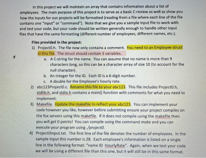  In this project we will maintain an array that contains information