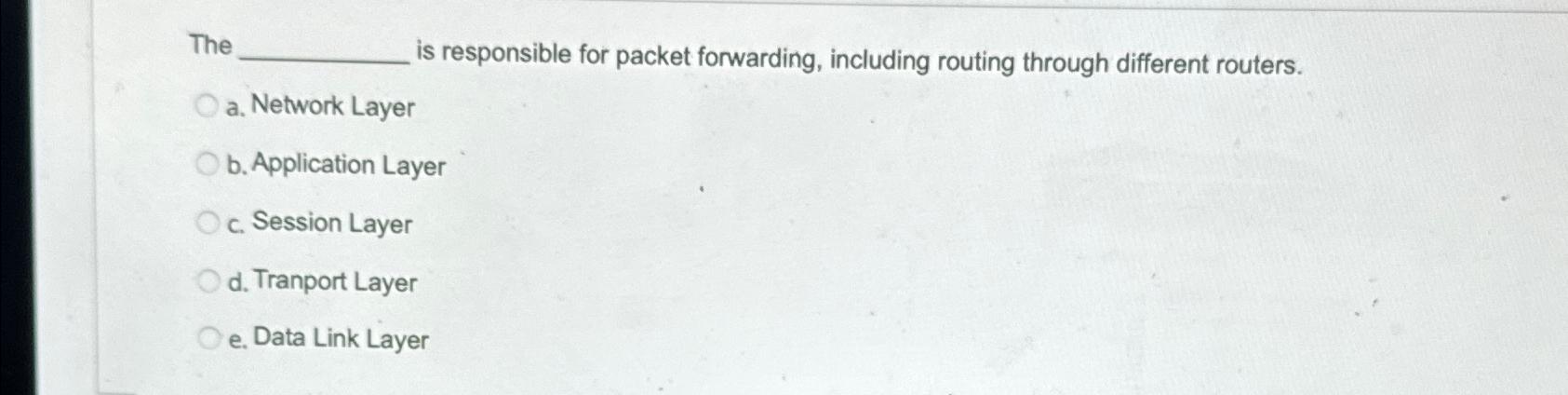  The is responsible for packet forwarding, including routing through different routers.