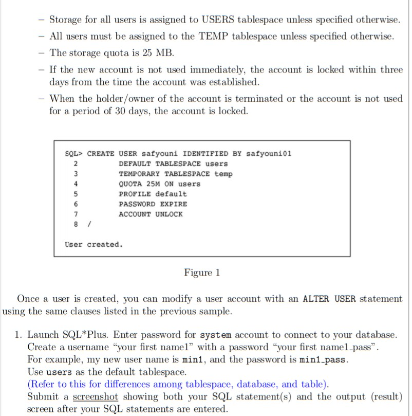 profile ] ( PASSWORD EXPIRE] [ ACCOUNT { LOCK UNLOCK } ]