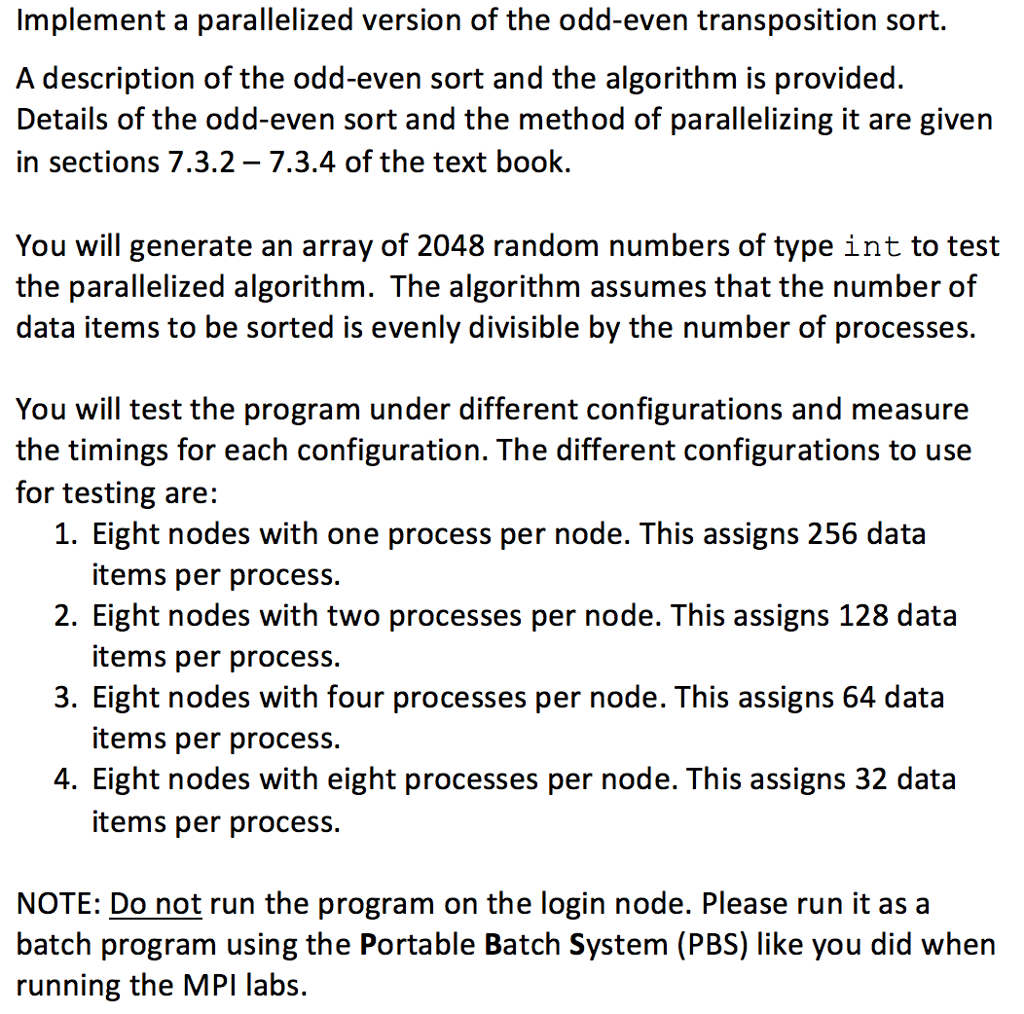 In C Programming Language: Implement a parallelized version of the odd-even transposition