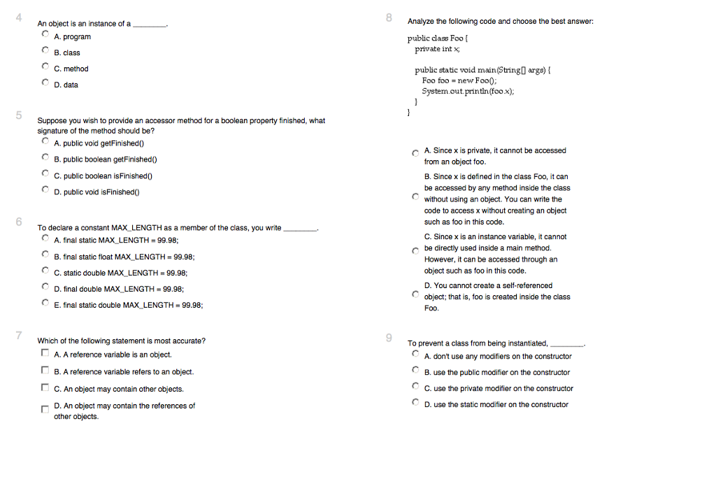  An object is an instance of a program class method data